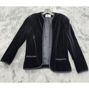 Vintage 60s Butte Velvet Collarless Open Front Formal Jacket Size M Black Velour